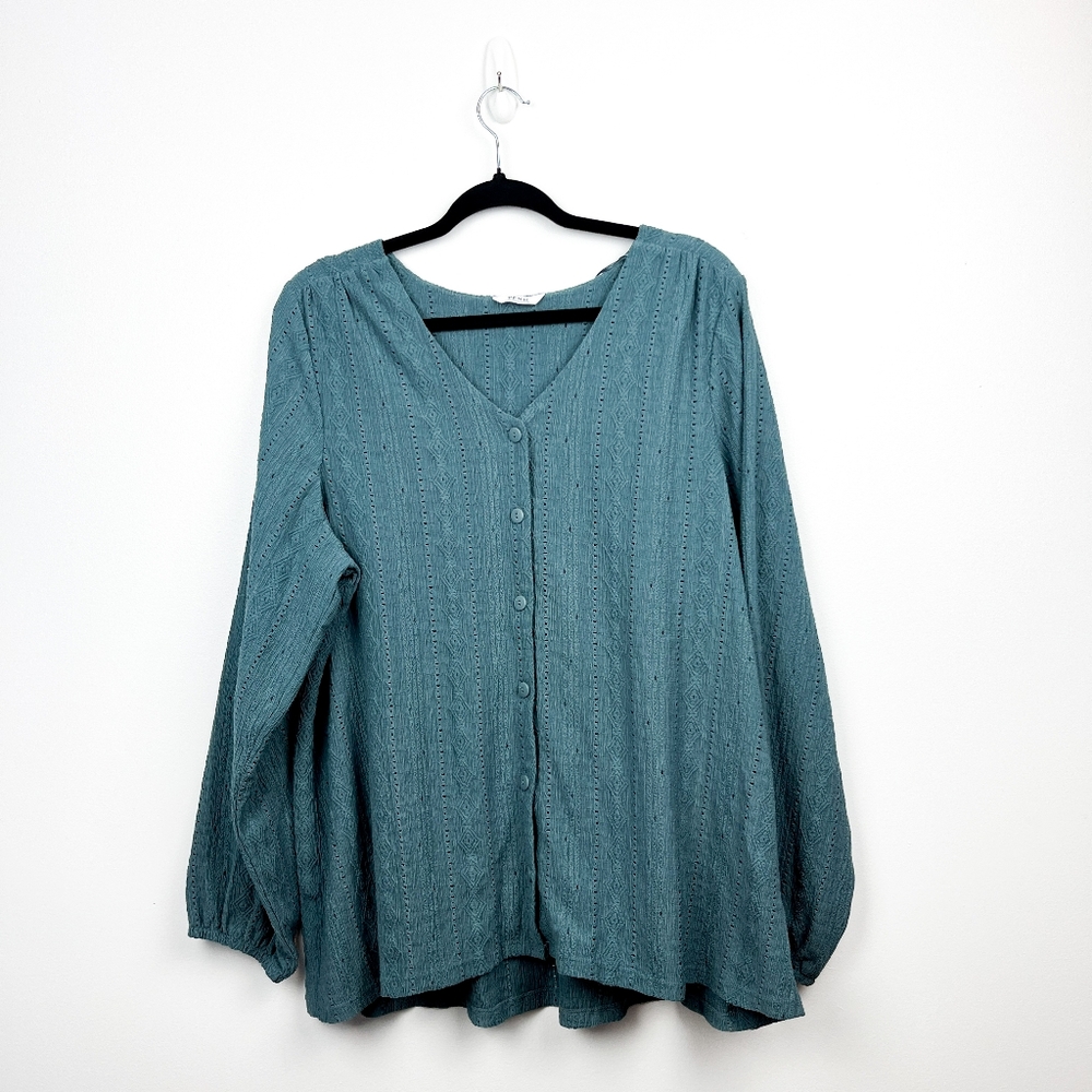 Penningtons Teal Button-Up Women's Long Sleeve Top